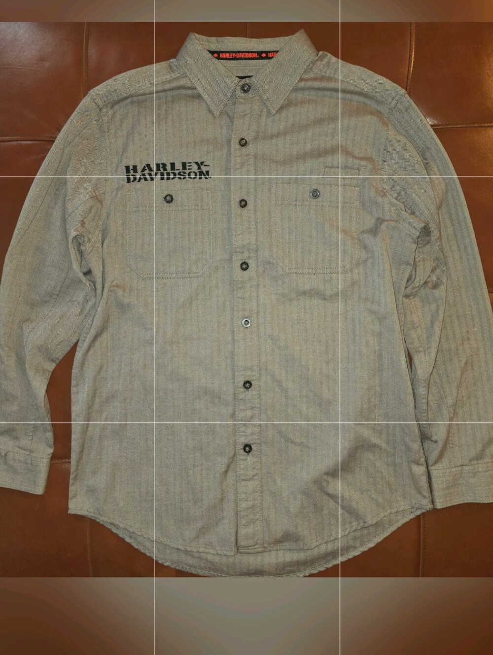 Harley-Davidson Men's Gray Long Sleeve Button-Up Shirt Medium